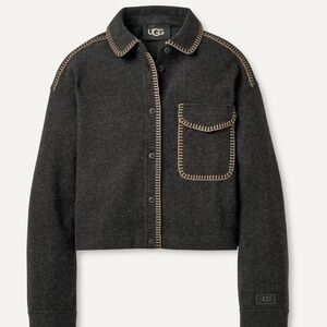 UGG Black Wool-Blend Cropped Jacket with Contrast Stitching
